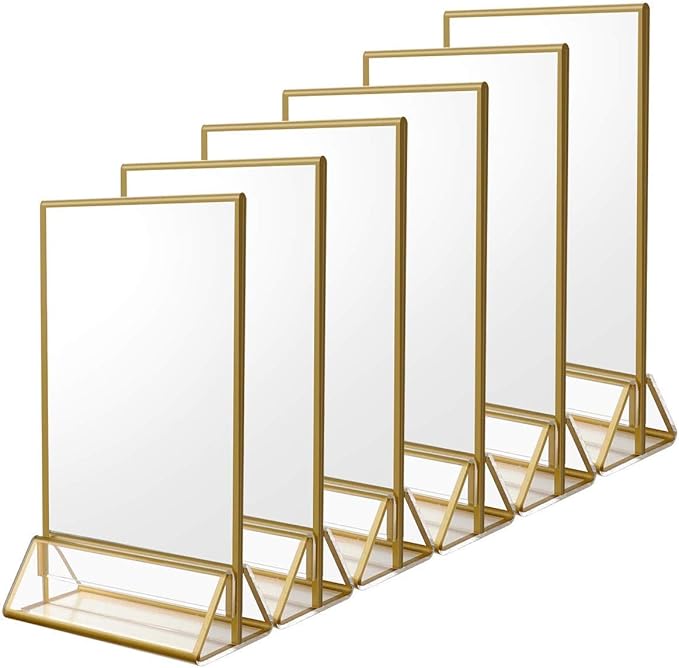 6Pack A4 Clear Acrylic Sign Holder with Gold Borders and Vertical Stand