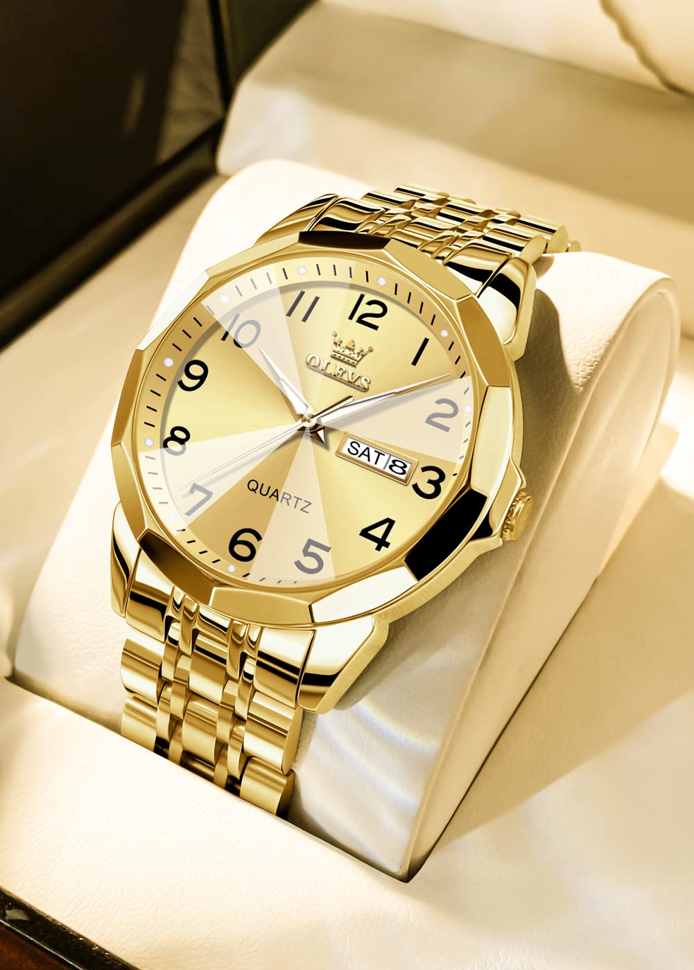 OLEVS Herrenuhren Gold Business Kleid Luxus Armbanduhr Luminous Leicht zu lesen wasserdichte Edelstahluhr für Männer 2