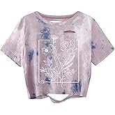 Avanova Women Los Angeles Graphic Distressed Oversized Crop Top Short Sleeve Ripped Boxy Loose Tee Shirt