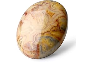 LAIDANLA Yellow Crazy Lace Agate 2.4" Large Palm Stone Healing Crystals Natural Gemstones Calming Effects Energy Balancing Reiki Polished Worry Stone Cleansing Protection 1PC