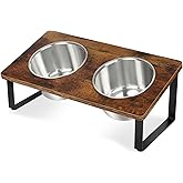 KEVIDEAWL Elevated Dog Bowls for Small Medium Wood Dogs Raised Bowl Stand with 2 Stainless Steel Deep Dog Food and Water Bowls, Anti Vomit, Non-Slip Feeding Dishes(Tilted,3 inches in Height, 40oz