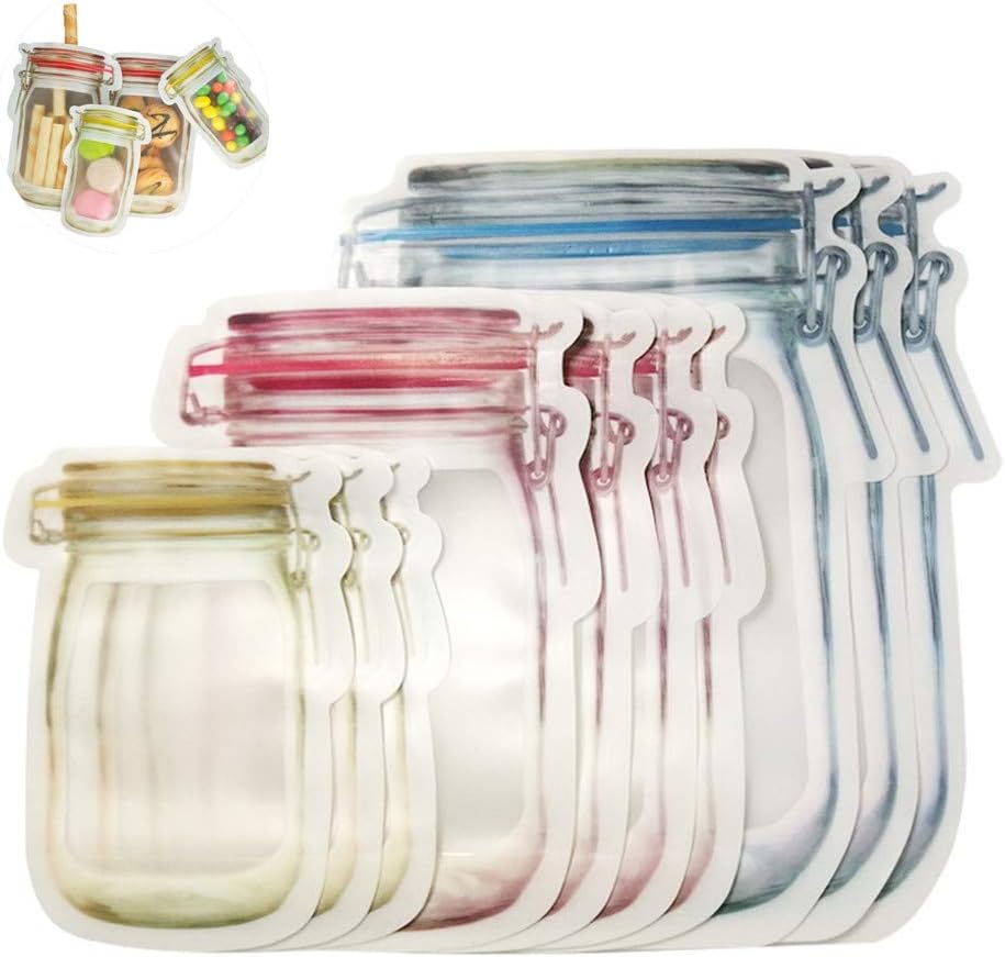 Anbibo Seal Bags,10pcs Reusable Mason Jar Bottles Bags Portable Ziplock Bag Fresh Food Storage Bag Kitchen Organizer