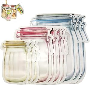 Anbibo Seal Bags,10pcs Reusable Mason Jar Bottles Bags Portable Ziplock Bag Fresh Food Storage Bag Kitchen Organizer
