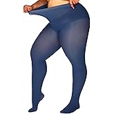 DORALLURE Oversize Plus Size Tights for Women, Solid Color Soft Footed High Waist Pantyhose