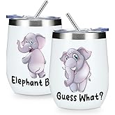 Cute Funny 12 oz Tumbler, Wine Tumbler Insulated Wine Glass with Lid, Elephant Gifts Elephant Supplies Accessories for Women Girls Boys Daughter Sister Animal Lovers Friendship Christmas Birthday