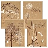 Kraft Sympathy Greeting Cards - Set of 8 (4 designs), Large 5 x 7, Sentiments Inside, Thinking of You in Sympathy Cards