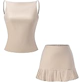 winkbay Women's 2 Piece Going Out Outfits Backless Boat Neck Asymmetrical Top and Pleated Mini Skirt Party Set