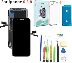 Screen Replacement for iPhone X (5.8 inch) -3D Soft OLED Screen Assembly - (Not LCD) Touch Digitizer Display Glass Replacement with Waterproof Adhesive,Tempered Glass,Tools,Instruction -Free Cover