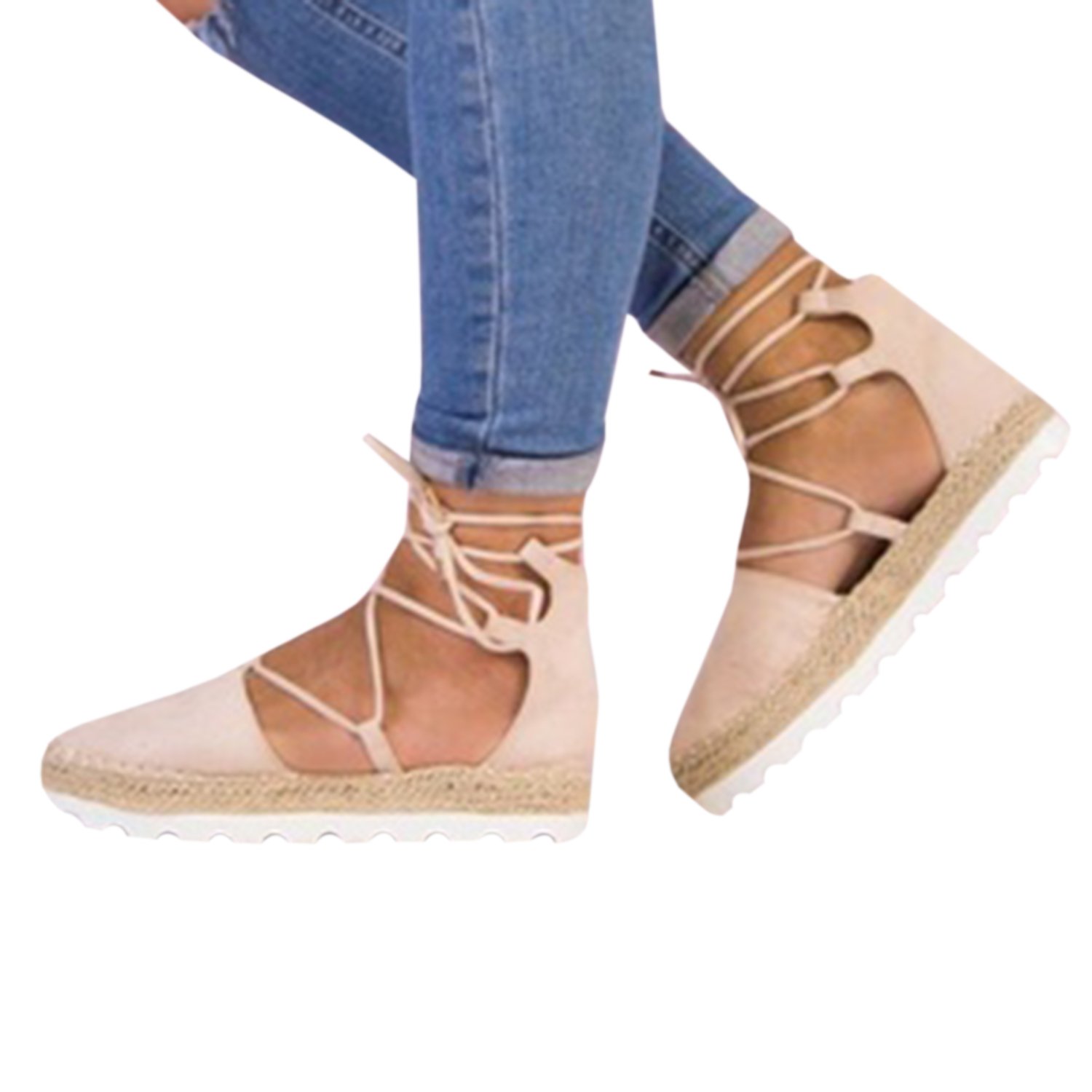 LAICIGO Womens Lace Up Ankle Straps Crisscross Espadrilles Ballet Flatform Closed Toe Cut Out Summer Sandals - Image 3