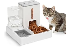 PISCATORZONE Pet Feeder and Water Dispensers Set, Automatic Cat Food Dispenser, Gravity Automatic for Cats and Small Dogs (pale grey)