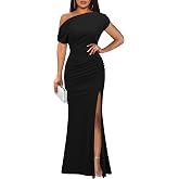 WOOSEA Women's Elegant Sleeveless Off Shoulder Sexy Split Bodycon Long Formal Party Evening Dress