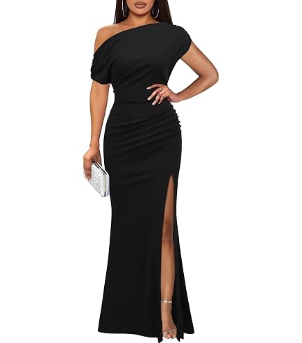 formal sleeveless women's black off the shoulder sexy dress WOOSEA Elegant Ruffle Split Style Evening Party Maxi : Clothing, Shoes & Jewelry Split Front Trend Collections Size:16 Innovare Denim Doria Backless INV-2590
