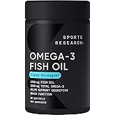 Sports Research Triple Strength Omega 3 Fish Oil - Burpless Fish Oil Supplement w/EPA & DHA Fatty Acids from Wild Alaskan Pol