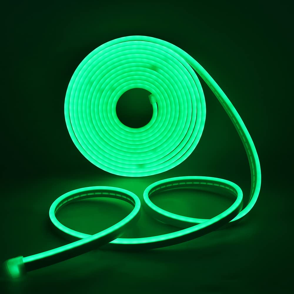 KISUFU LED Strip Light, 5m Neon Rope, 120 LEDs/m, 5V 2835 Waterproof Silicone Flexible Strip, USB Powered for Bedroom Party Outdoor Indoor Decoration (1m, Green)