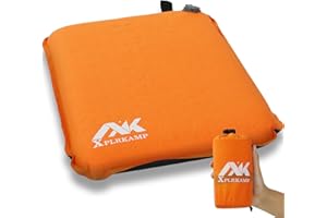 XplrKamp Inflatable Seat Cushion for Airplane Travel Camping Hiking, Comfortable Memory Foam Seat Cushion for Stadium Seat Bleacher, Sports Music Events, Car Truck Driver (1, Orange)