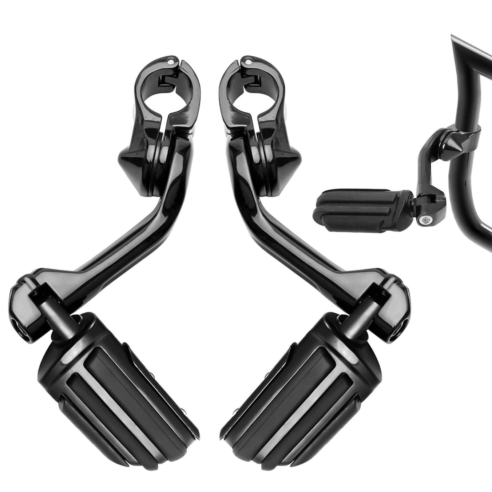 Photo 1 of Xitqiooo 1.25" Highway Long Angled Pegs Adjustable for Harley Davidson Touring Road King Road or Street Glide Electra Glide Dyna Sportster Softail 1 1/4" Engine Guard Foot Pegs, Black