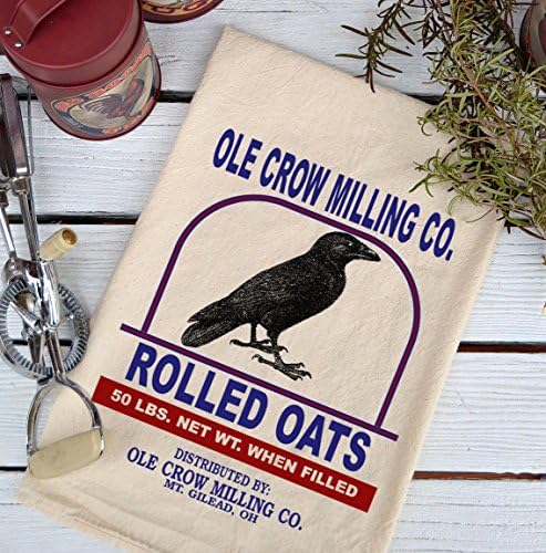 Farmhouse Natural Flour Sack Crow Ole Crow Milling Oats Country Kitchen Towel
