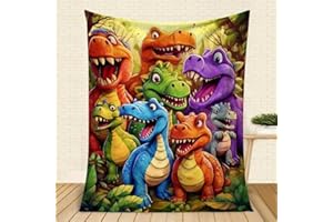 UTRUM Cute Smiling Dinosaurs HD Digital Print Flannel Blanket, Soft Funny Throw Dinosaurs Blanket Party Decorations, Lightweight Colorful Dinos Print Gift for Kids Boys Girls Birthday Christmas(51x59in)