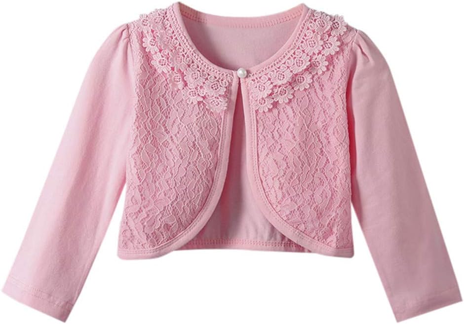 Moneycom Toddler Kids Baby Girls Lace Princess Bolero Cardigan Shrug Tops Clothing Tee Shirt Child Unisex Cotton Costume Birthday Chic Pink, White, Black