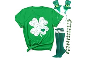 YOKVAN St Patricks Day Women Short Sleeve Summer T-Shirts Lucky Shamrock Funny Easy Costume Accessories Set