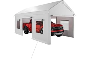 10X20FT Heavy Duty Carport, Outdoor Carport Canopy with Galvanized Steel Frame, Metal Car Port with Roll-Up Doors & 4 Mesh Wi