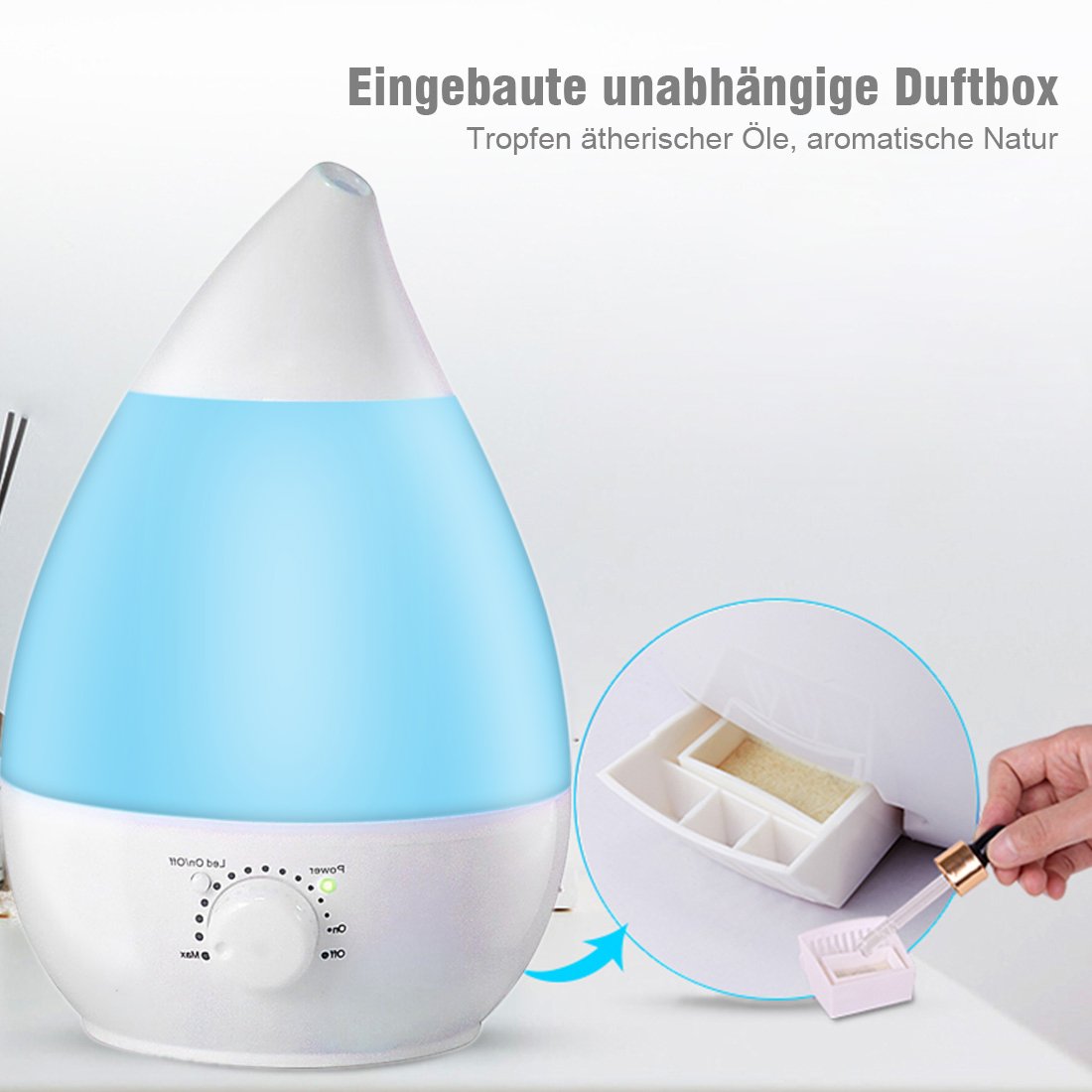 Aroma diffuser duftöldiffusoren 2.4l ULTRASOON luchtbevochtiger met 7 Gekleurde LED \'s geluidsarm raumbefeuchter met 30 ml/H feuchtigkeitsabgabe voor Bad, Yoga, thuis, kantoor, SPA.(December garantie)