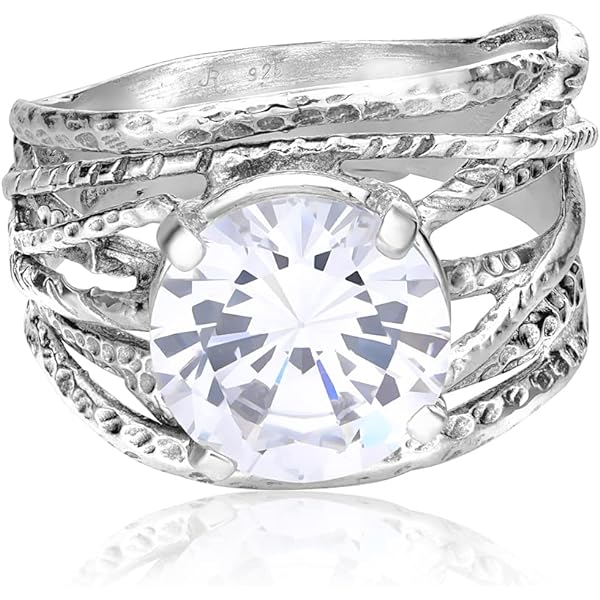 JEAN RACHEL Sterling Silver Wide Band Ring - Floral Oxidized Vintage Design, Hypoallergenic