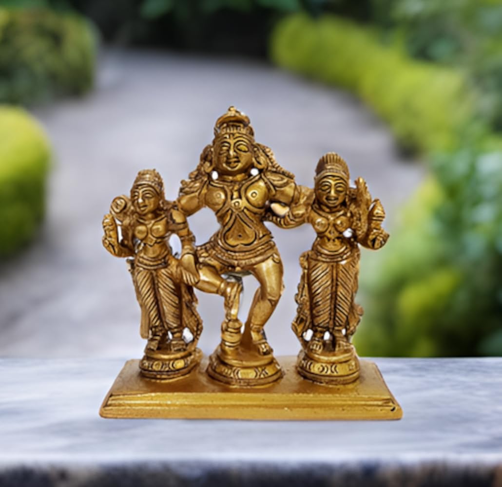 Purpledip Brass Statue Krishna In Raas Leela: Divine Dance Of Love with Companion Gopi (12410)
