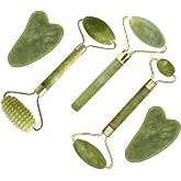 Jade Roller &amp; Gua Sha Set 5 in 1 Facial Massager Tools - Jade Gua Sha Facial Massager Set with Roller for Face Sculpting &amp; Skin Care