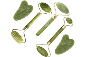 fuvooi Jade Gua Sha Facial Massager Set - 5 in 1 Skin Care Tools with Roller and Massager