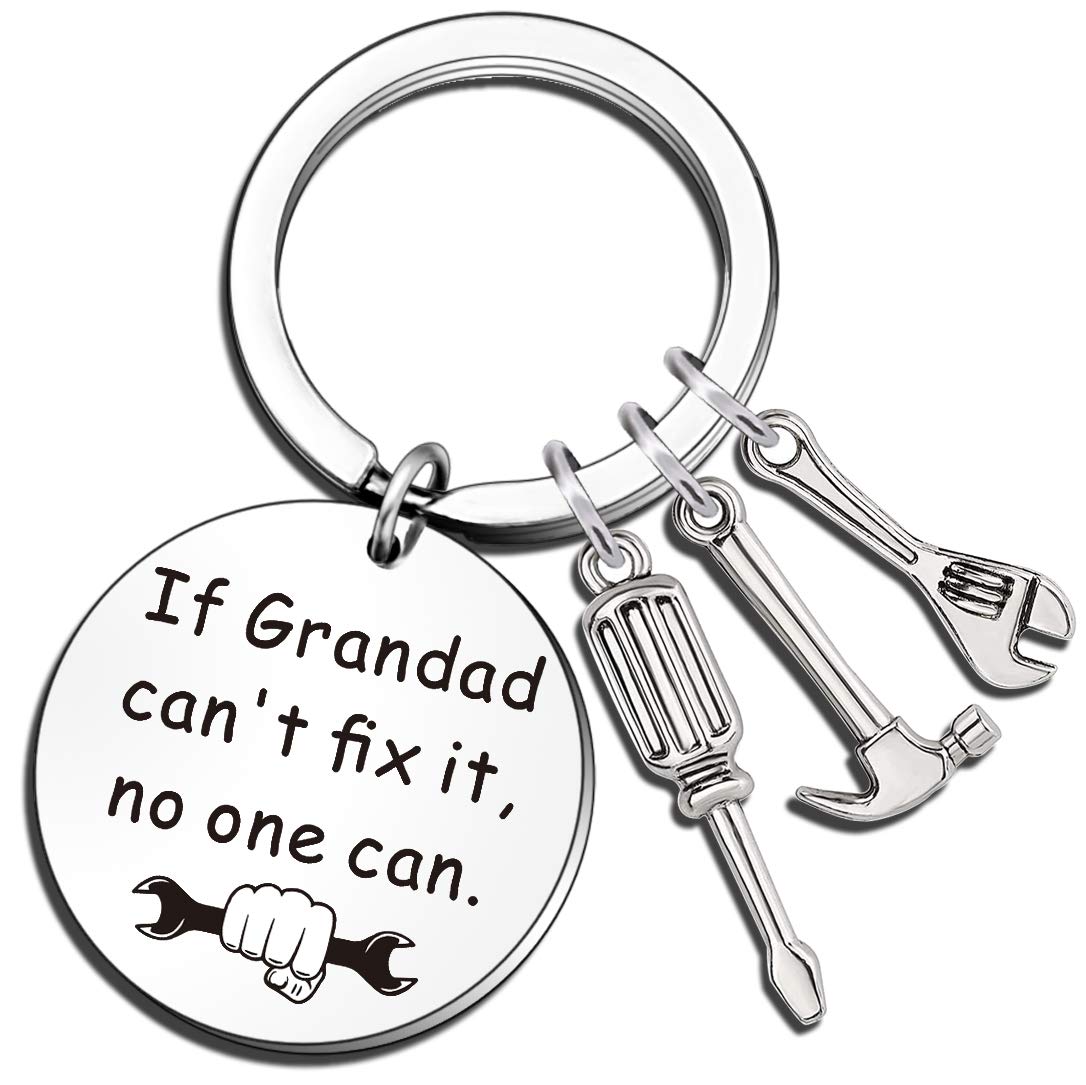 QMVMV Grandad Keyring Grandpa Gifts from Grandson Granddaughter Gift Keychain Father's Day Gift for Grandad If Grandad Can't Fix It,No One Can