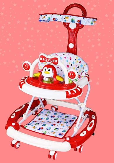 Amardeep Baby Walker with Light and Music, Adjustable Height,Rocker,Stopper,Shade,Footmat,Push Handle Bar,Fun Toys and Activities for Babies and Child-Red