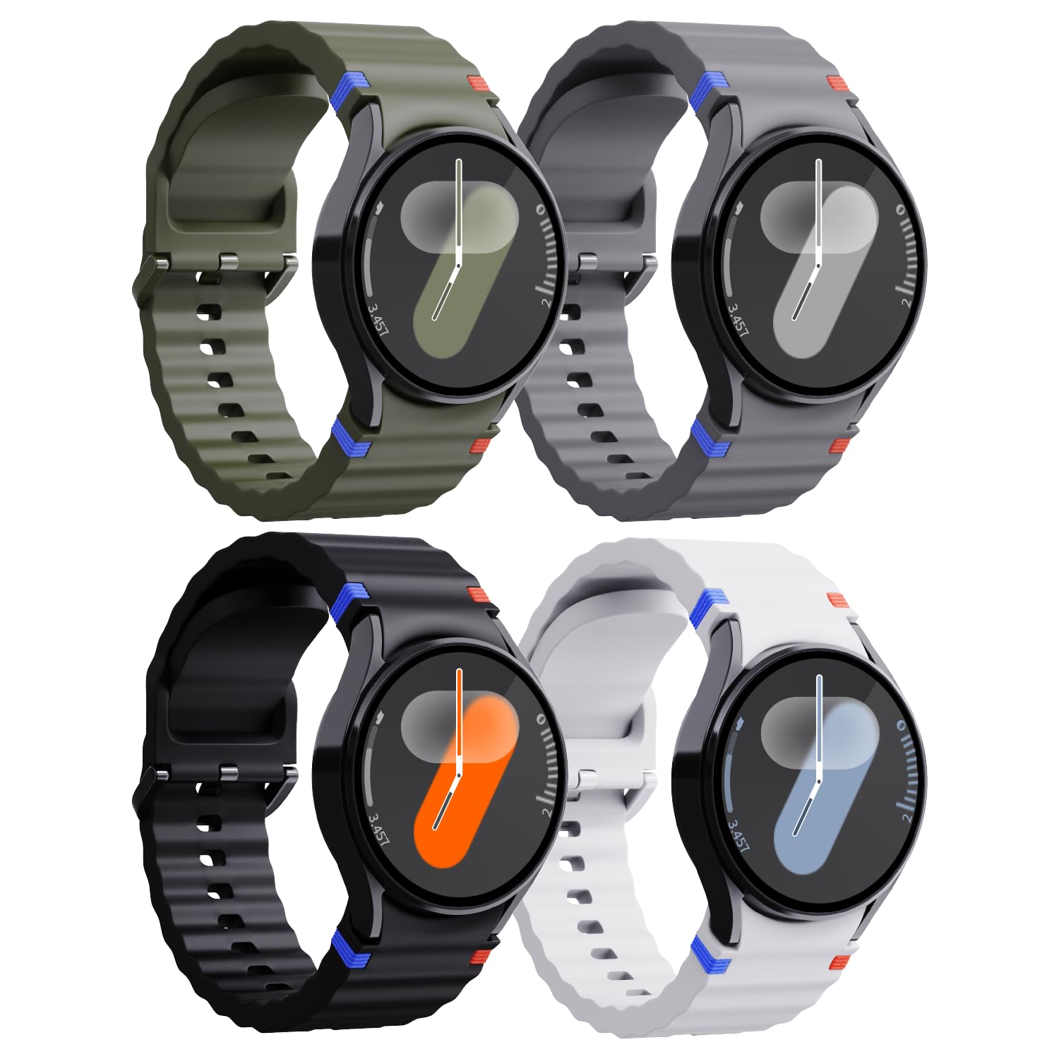 Photo 1 of 4 Pack Silicone Band Compatible with Samsung Galaxy Watch 7 Band 40mm 44mm Waterproof Sport Strap Compatible with Watch 6 5 4 FE 40mm 44mm /Classic 6 4 47mm 43mm 46mm 42mm /5 pro 45mm NOT FOR ULTRA