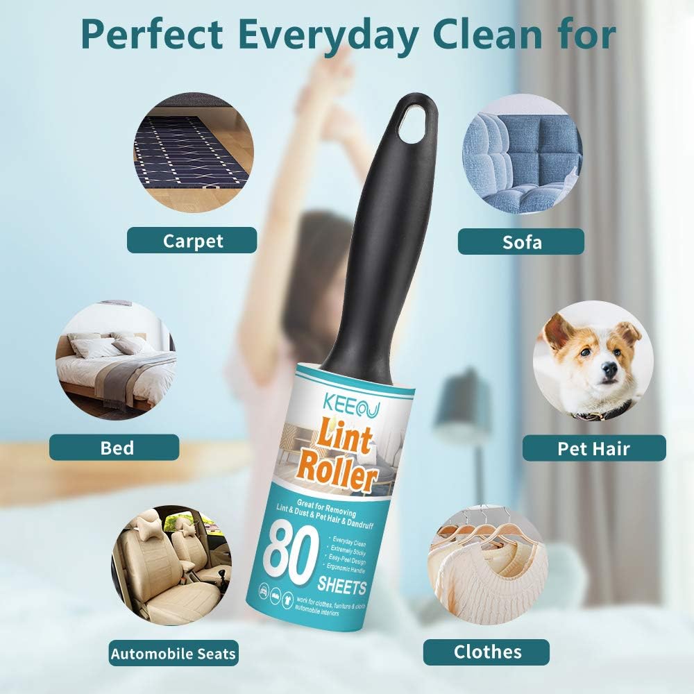 KEEOU Lint Rollers for Pet Hair, [480 Sheets Extra Sticky] Pet Hair Lint Remover with 3 Rollers + 3 Refills, Lint Roller Value Set Brush for Dog & Cat Hair Removal, Clothes, Funitures, Car (6 Pack): Home & Kitchen