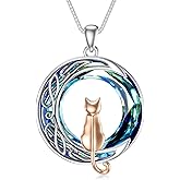 TOUPOP Cat Gifts for Cat Lovers One Two Three Four Cats Necklace Sterling Silver Cats on the Moon Pendant Necklace with Blue Circle Crystal Birthday Christmas Celtic Jewelry Gifts for Women