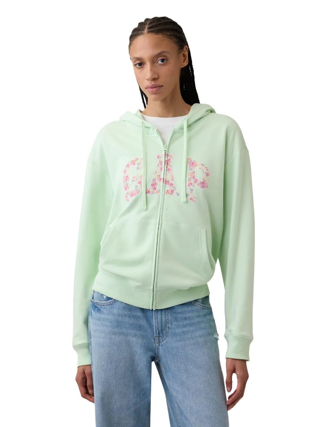 GAP womens Logo Hoodie Hooded Full Zip Sweatshirt Pod Green M Image