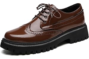 IUY Womens Vintage Oxford Shoes Platform Lace-up Round Toe Patent Leather Brogues Casual Oxfords for Girls Ladies Women