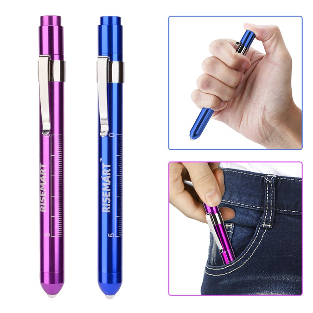 Pen Light, RISEMART Nurse Led Medical Penlight with Pupil Gauge for
