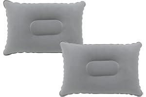 ALOVEXIONG 2 Pack Gray Ultralight Inflatable Pillow Small Squared Flocked Fabric Air Pillow for Hiking, Camping, Traveling, Napping, Desk Rest, Neck & Lumbar Support