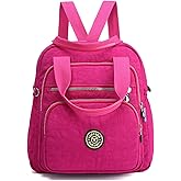 PORRASSO Casual Backpack Women Shoulder Bag Ladies Crossbody Bag Nylon Handbag Daypack for Work Travel Daily Use Rose Red