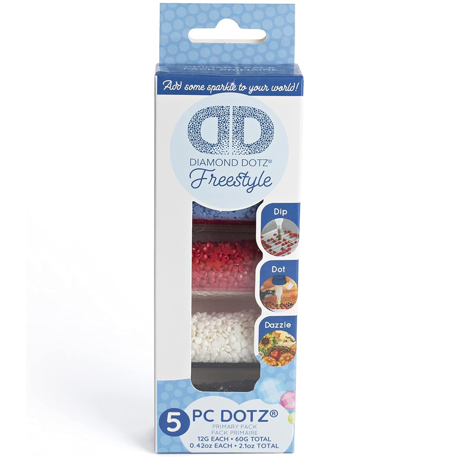 DIAMOND DOTZ DDA-010 Freestyle Round Stones in Basic Colours, Set of 5, Sparkling Diamonds for Diamond Painting, for Customising and Decorating Accessories