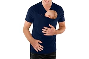 THUSFAR Mens Baby Carrier Shirt V Neck Short Sleeve T-Shirts for Men Skin to Skin T-Shirt with Pocket
