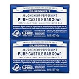 Dr. Bronner's - Pure-Castile Bar Soap (Peppermint, 5 ounce, 2-Pack) - Made with Organic Oils, For Face, Body and Hair, Gentle and Moisturizing, Biodegradable, Vegan, Cruelty-free, Non-GMO