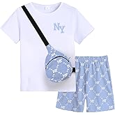 PureChapter Summer Outfits Boys Fashion Short Sleeve T Shirt Short Set Cross body Bag 3 Piece Causal Outfit Size 7-15