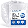 Spartan Industrial - 13" X 18" (100 Count) 2 Mil Clear Reclosable Zip Plastic Poly Bags with Resealable Lock Seal Zipper