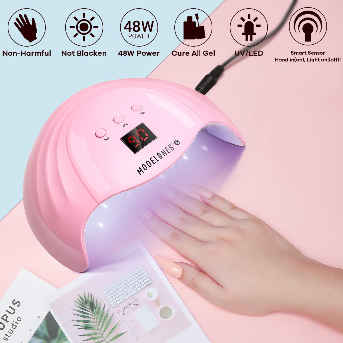 Gel Nail Polish Kit with U V Light 48W LED Nail Lamp Modelones 7 Colors Shellac Gel Nail Polish Set, Base Top Coat, Nail Primer, Nail Art decorations, Home DIY Starter Kit Gel Manicure Kit with Light : Beauty