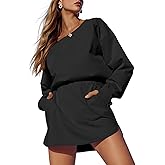 Fisoew Womens Long Sleeve Athletic Dress Backless Keyhole Built-in Shorts Oversized Workout Active Dresses