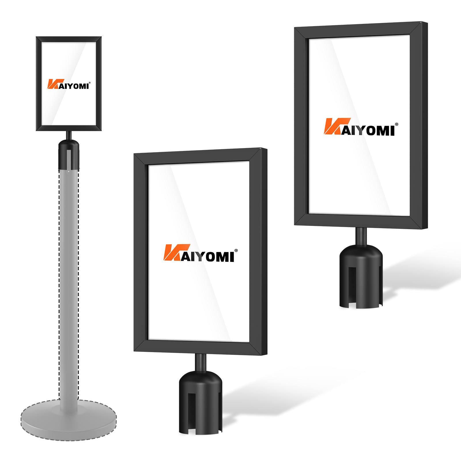 Photo 1 of kaiyomi 2 Pack Black Sign Frame Holders, Black Frame Sign for Stanchion with Retractable Belts, Sign Holder Frame Size for 8.5" x 11" A4 Paper(Black)
