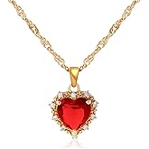 MISS RIGHT Crystal Love Heart Necklace for Women 14K Gold Plated with Birthstone Charm Pendant Necklace, Jewelry Gifts for Women, 16"+2"