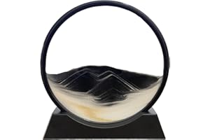 SOFLIY 12inch, Black and White 3D Dynamic Sand Art Liquid Motion, Moving Sand Art Picture Round Glass 3D Deep Sea Sandscape in Motion Display Flowing Sand Frame Relaxing Desktop Home Office Work Decor
